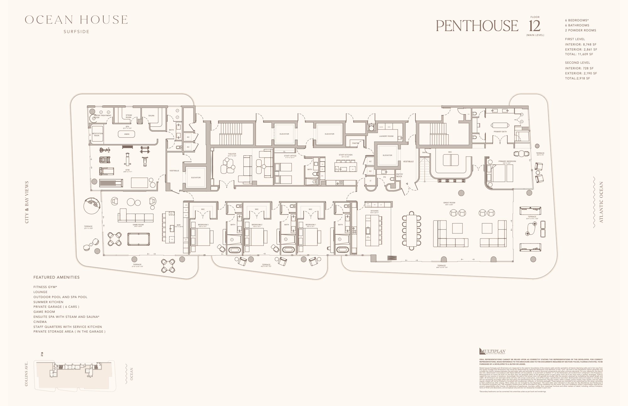 Ocean House Surfside floorplan Penthouse First Level