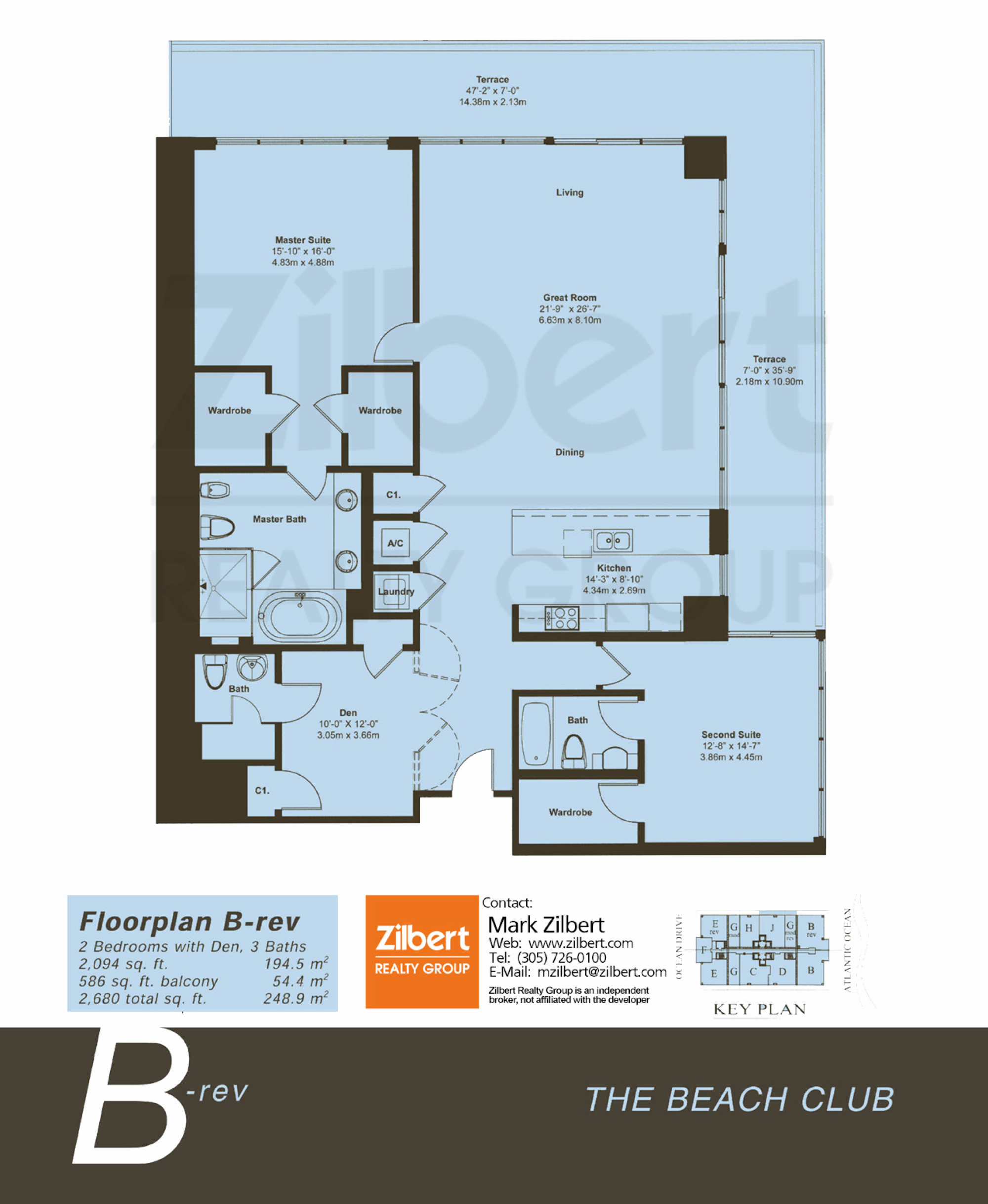 Floorplan B-reverse, Beach Club II unit 3201