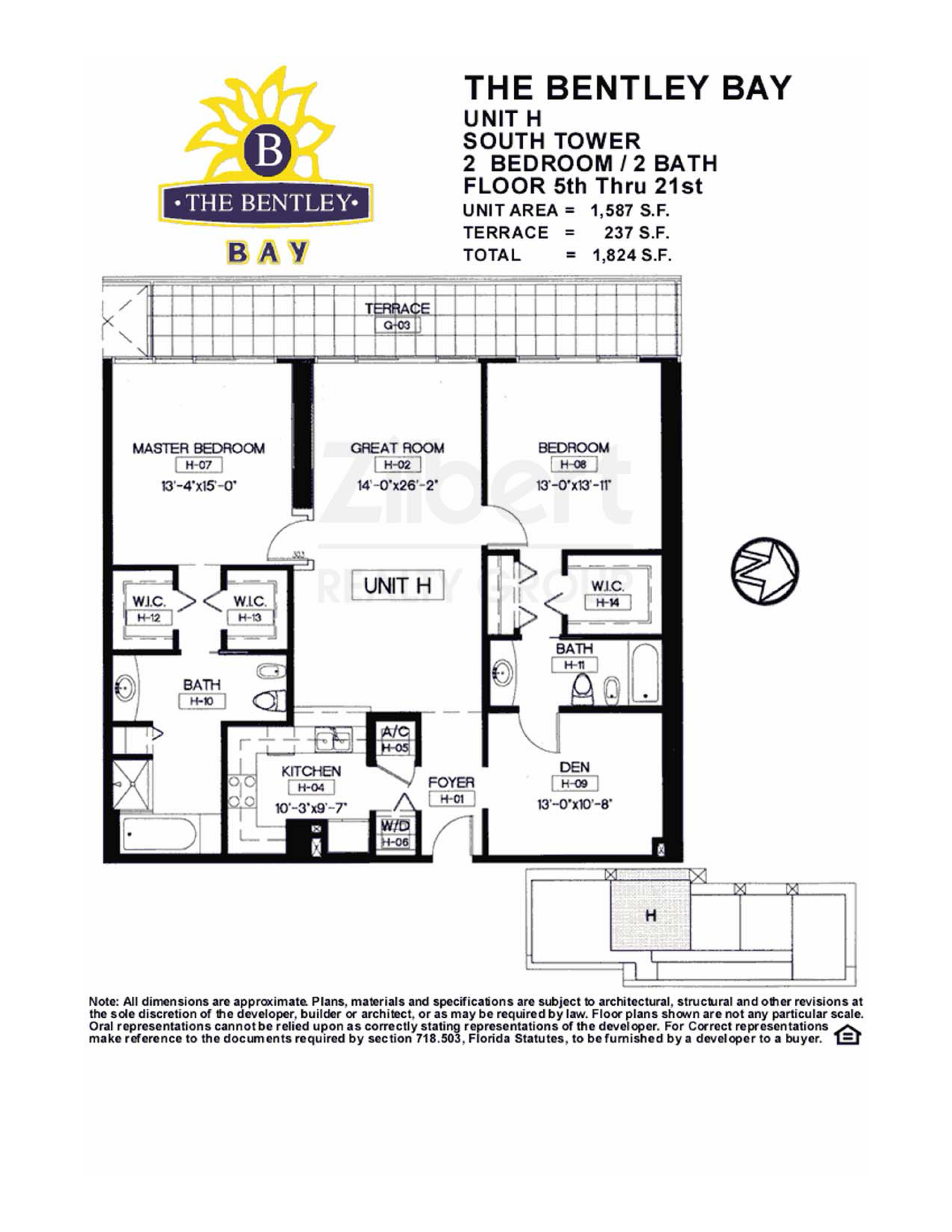 Floorplan H, Bentley Bay South unit 1102