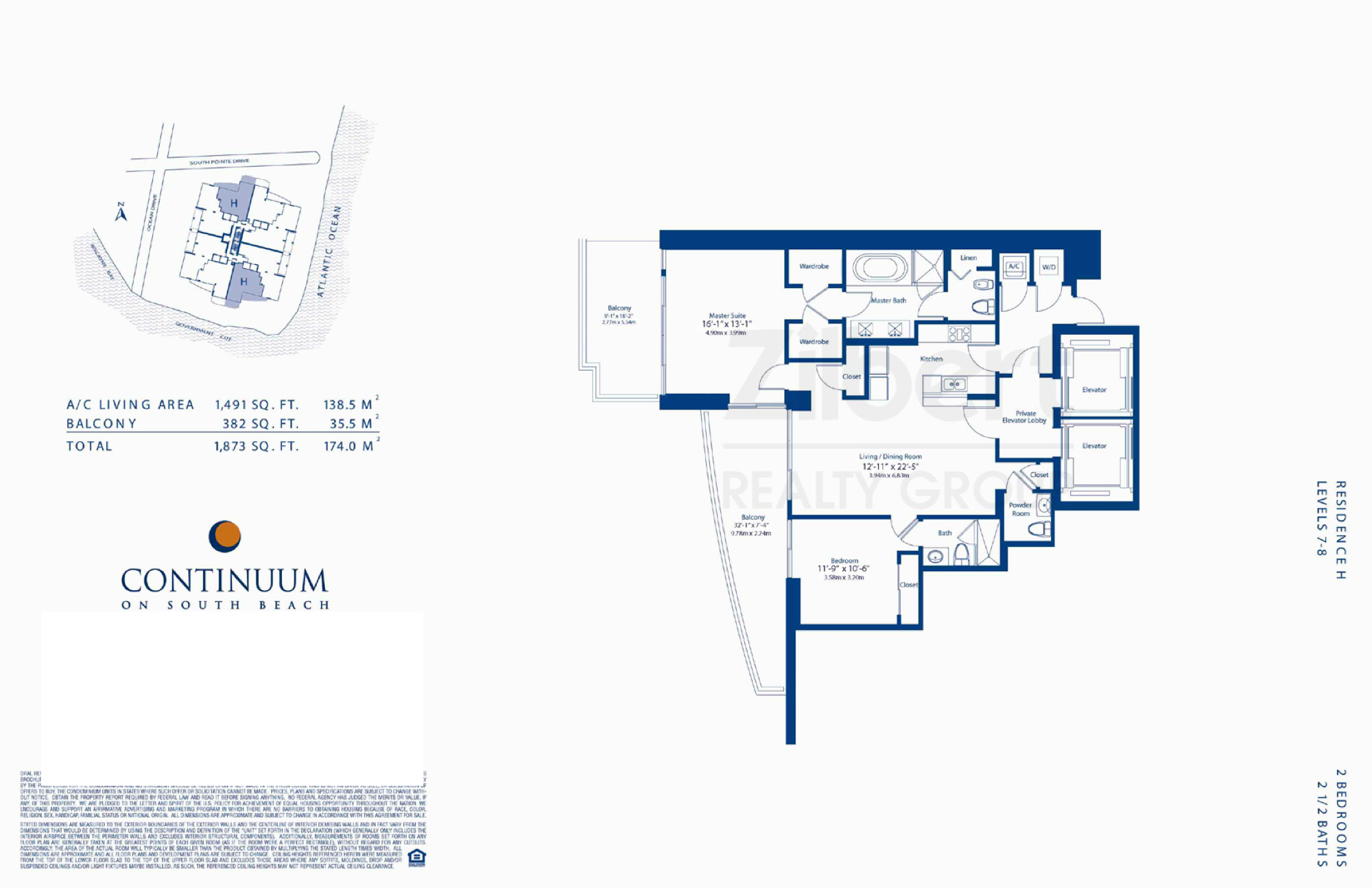 Floorplan H-2, Continuum North Tower unit 707