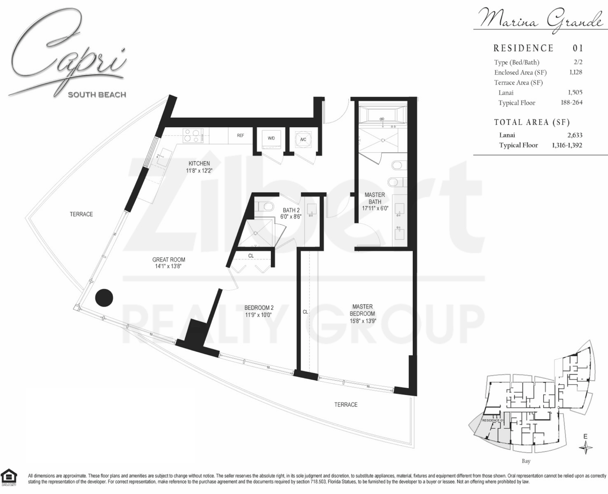 Floorplan 01, Capri South Beach - Marina Grande unit 1101